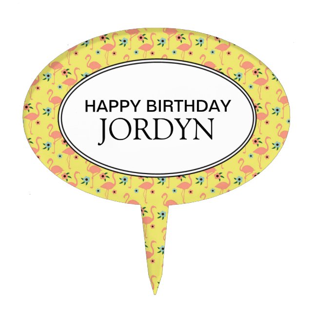 Personalized Happy Birthday Flamingo Cake Topper (Front)