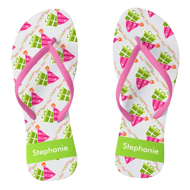 Personalized Happy Birthday Flip Flops (Footbed)