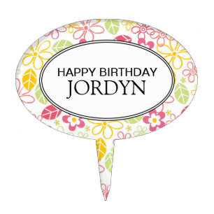 Personalized Happy Birthday Floral Cake Topper