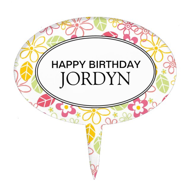 Personalized Happy Birthday Floral Cake Topper (Front)