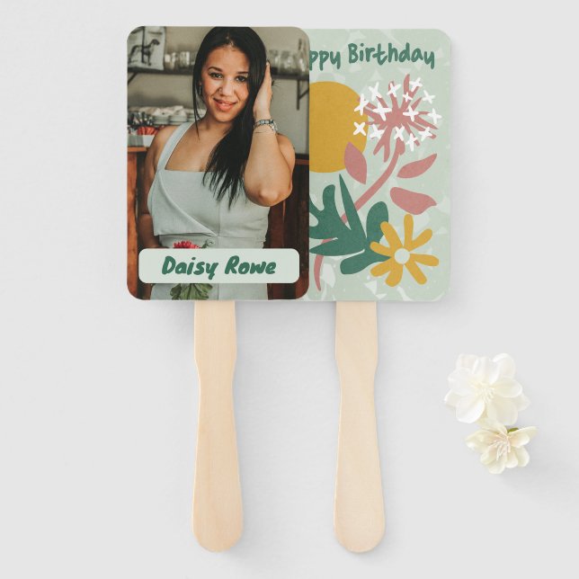 Personalized Happy Birthday Floral Fan Faces  (Front and Back)