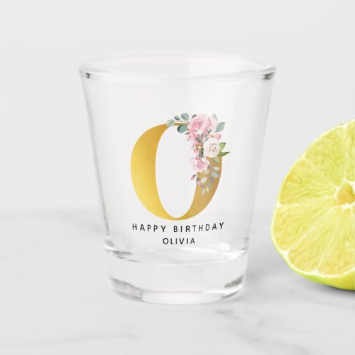 Personalized Happy Birthday Floral Name Monogram Shot Glass