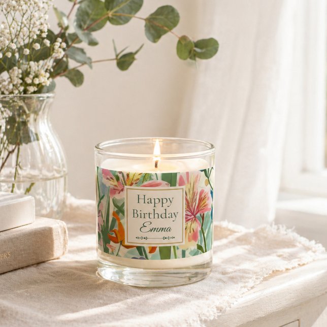 Personalized Happy Birthday Floral Scented Candle (Creator Uploaded)