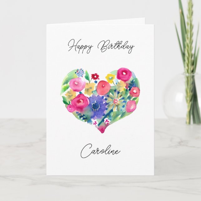 Personalized Happy Birthday Floral Wreath  Card (Front)