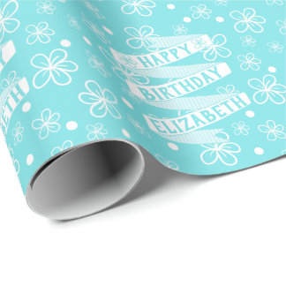 Personalized Happy Birthday Flower Doodle Wrapping Paper