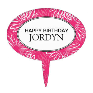 Personalized Happy Birthday Flowers Cake Topper