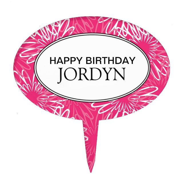 Personalized Happy Birthday Flowers Cake Topper (Front)