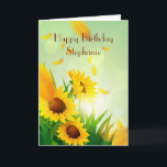 Personalized Happy Birthday for her Sunflowers  Card<br><div class="desc">Personalize this pretty sunflower Happy Birthday card for her. Add her name to the front and edit the message on the inside,  or delete the message if you would rather hand write your own.</div>