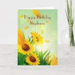 Personalized Happy Birthday for her Sunflowers  Card<br><div class="desc">Personalize this pretty sunflower Happy Birthday card for her. Add her name to the front and edit the message on the inside,  or delete the message if you would rather hand write your own.</div>