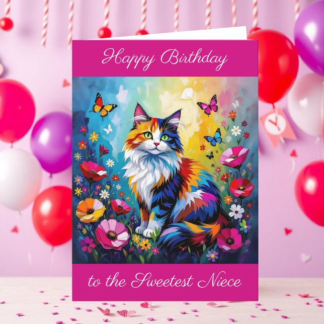 Personalized Happy Birthday for Niece Cute Cat   Card (Creator Uploaded)