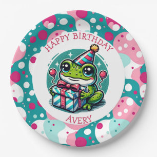 Personalized Happy Birthday   Frog Themed   Paper Plates