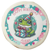 Personalized Happy Birthday Frog Themed   Sugar Cookie (Front)
