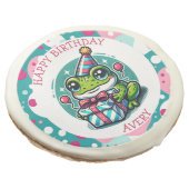 Personalized Happy Birthday Frog Themed   Sugar Cookie (Angled)
