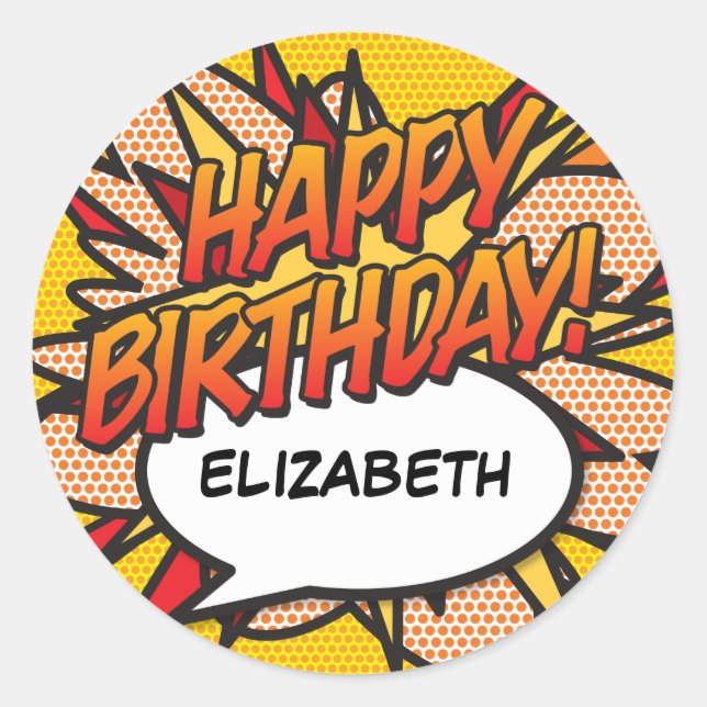 Personalized HAPPY BIRTHDAY Fun Modern Classic Round Sticker (Front)