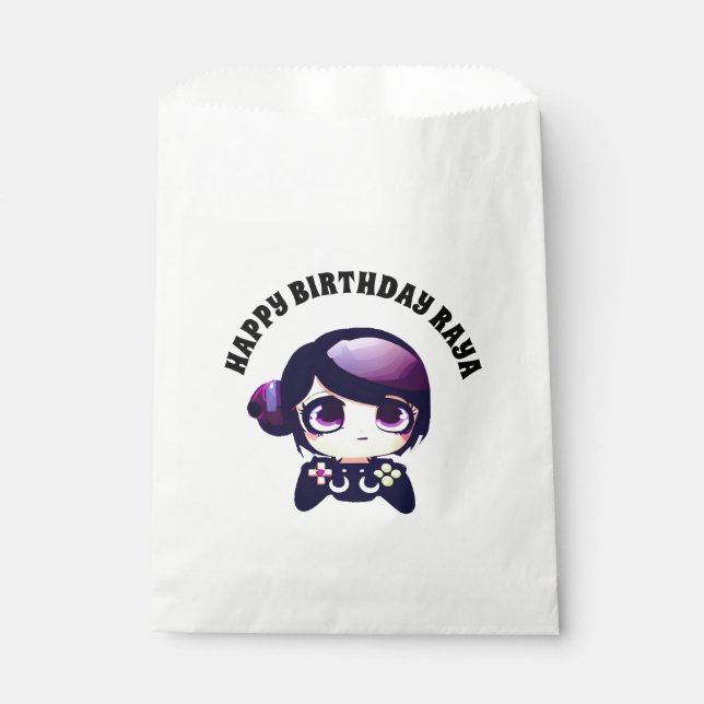 Personalized Happy Birthday Gaming Themed Purple Favor Bag (Front)