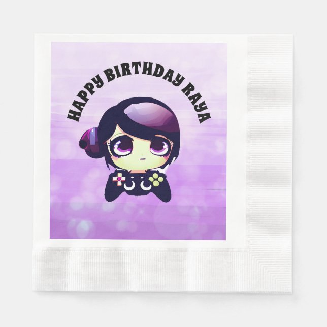 Personalized Happy Birthday Gaming Themed Purple Napkins (Front)
