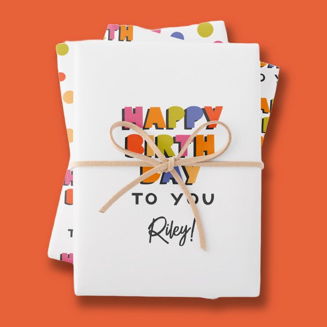 Personalized Happy Birthday Gift Wrapping Paper Sheets (Personalize the first sheet with name of birthday person. Say Happy Birthday to you in a unique way.)