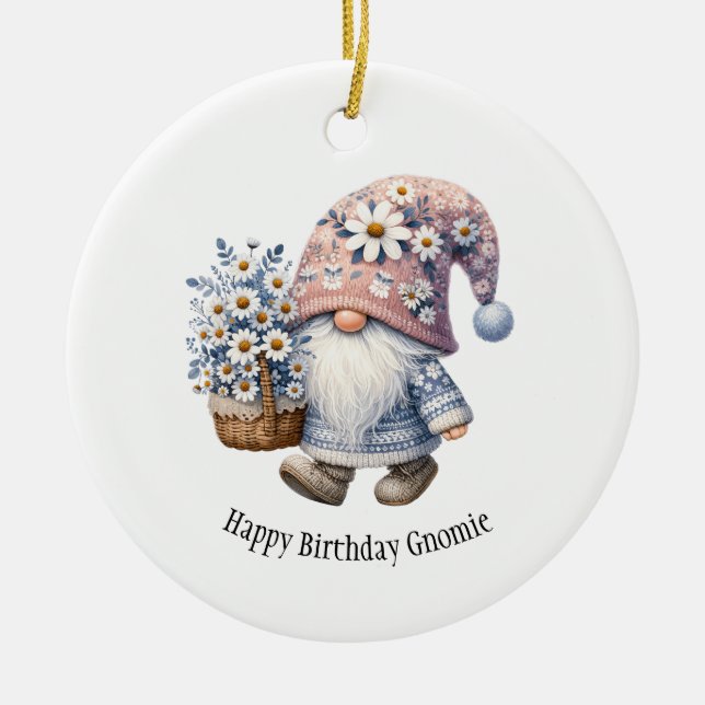 Personalized Happy Birthday Gnome Gift Her Ceramic Ornament (Front)