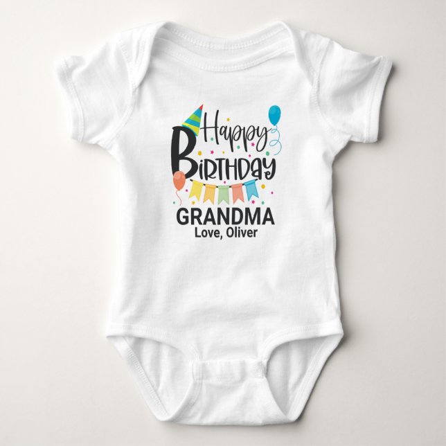 Personalized Happy Birthday Grandma Baby Bodysuit (Front)