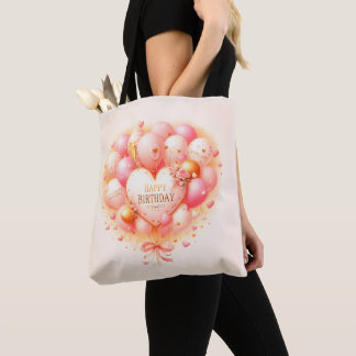 Personalized Happy Birthday Heart Balloon Tote Bag