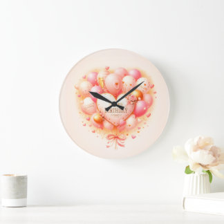 Personalized Happy Birthday Heart Balloon Wall Clo Large Clock
