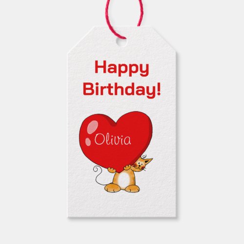 Personalized Happy Birthday Heart Cat Gift Tags