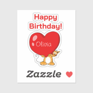 Personalized Happy Birthday Heart Cat Sticker