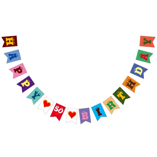 Personalized HAPPY BIRTHDAY HEARTS + your age 2 Bunting Flags (All)