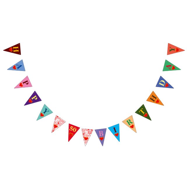Personalized HAPPY BIRTHDAY HEARTS + your age Bunting Flags (All)
