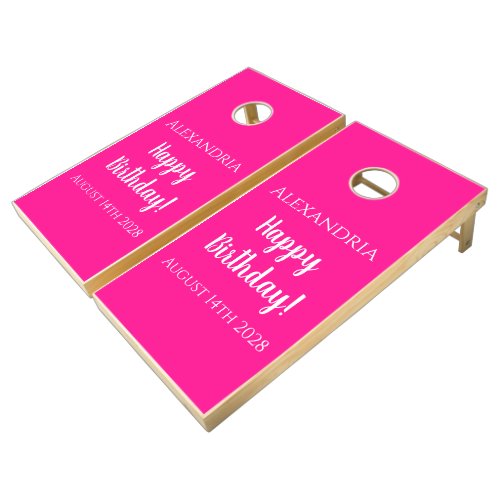 Personalized Happy Birthday Hot Pink Birthday Cornhole Set