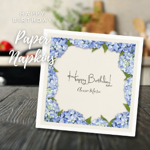 Personalized Happy Birthday Hydrangea Napkins
