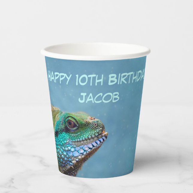 Personalized Happy Birthday Iguana Template Paper Cups (Front)