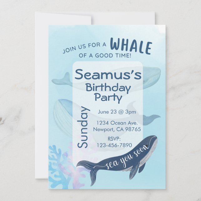 Personalized Happy Birthday Invitation Blue Whale (Front)