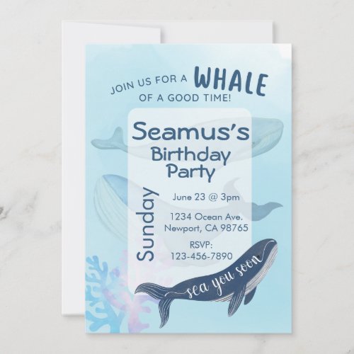Personalized Happy Birthday Invitation Blue Whale