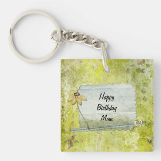 Personalized Happy Birthday Mom Flower Heart Keychain