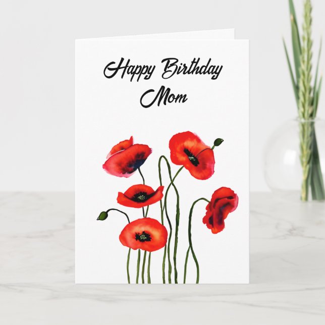 Personalized Happy Birthday Mom Pretty Poppies Card (Front)