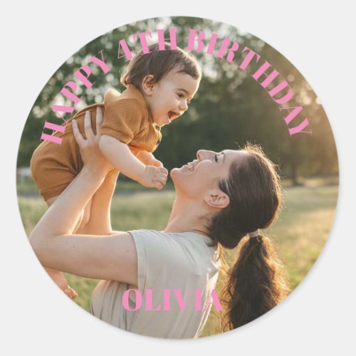 Personalized Happy Birthday Name and Age Classic Round Sticker
