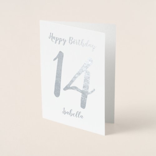 Personalized Happy Birthday Name and Age Silver Foil Card