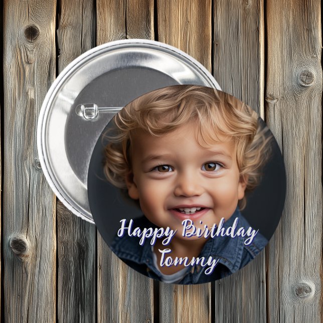 Personalized Happy Birthday Name and Photo Button (Creator Uploaded)