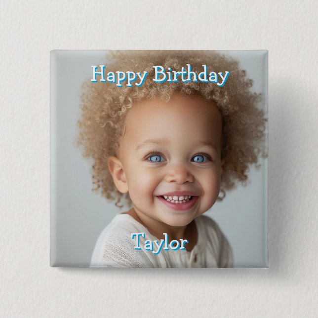 Personalized Happy Birthday Name and Photo Button (Front)
