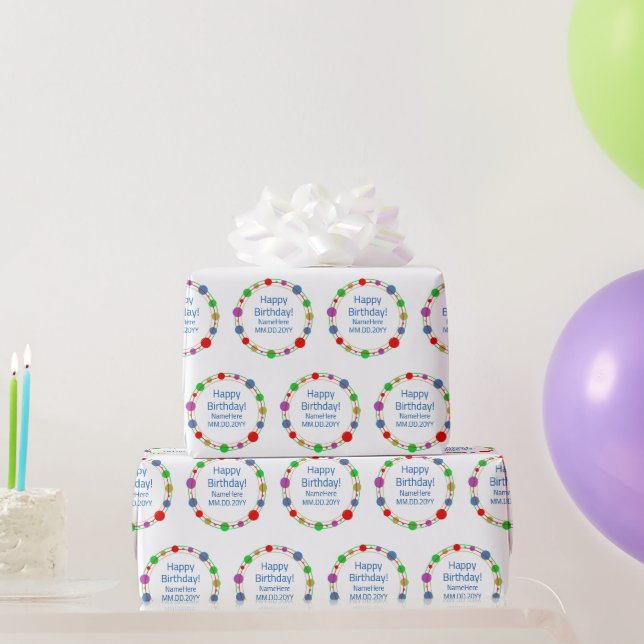 Personalized Happy Birthday Name Colorful Orbits Wrapping Paper (Party Gifts)