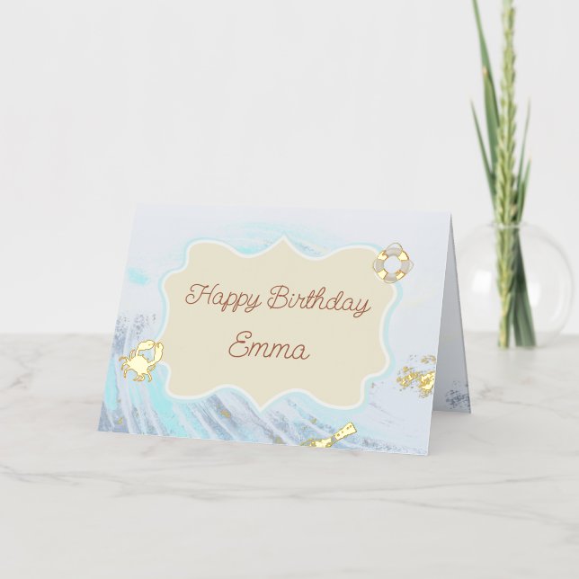 Personalized Happy Birthday Ocean Theme Foil Greeting Card (Front)