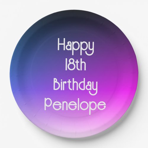 Personalized Happy Birthday Ombre Purple Paper Plates