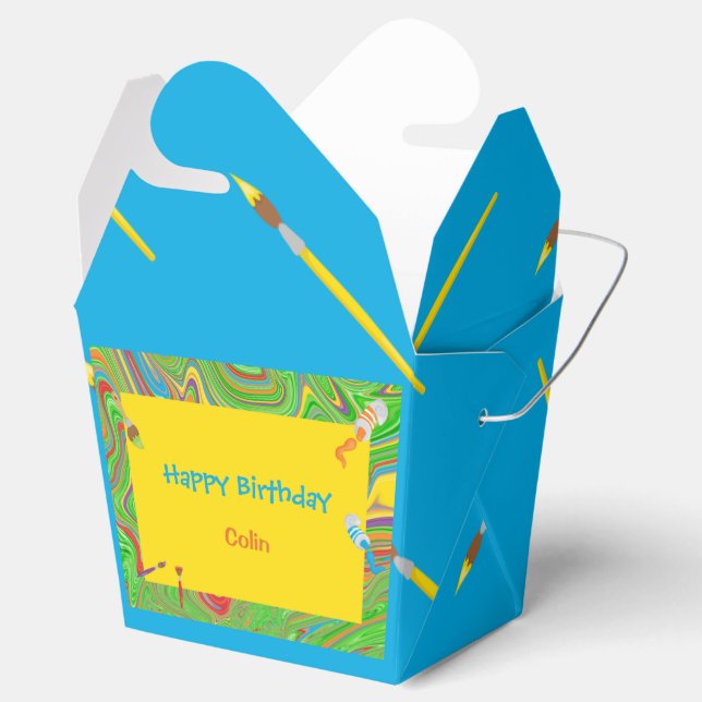 Personalized Happy Birthday Paintbrush Design   Favor Boxes (Opened)