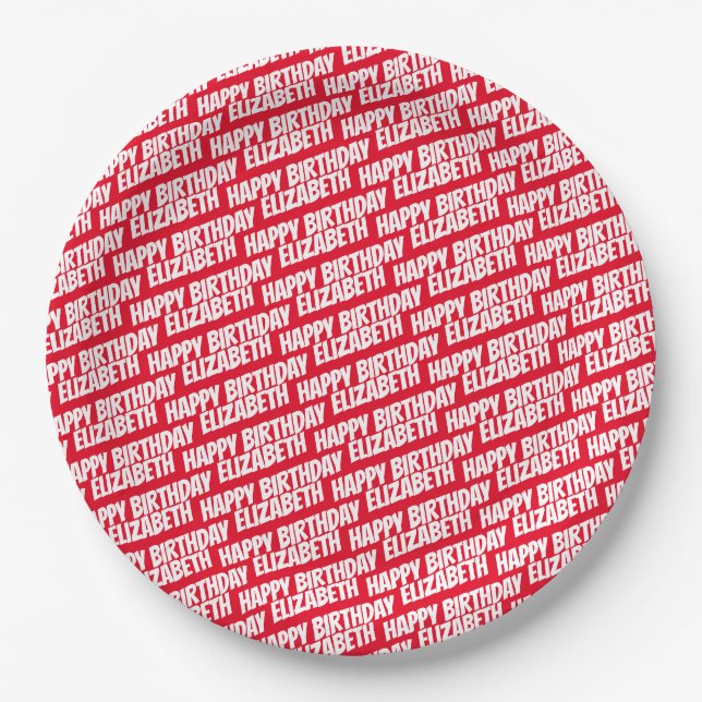 Personalized Happy Birthday Party Plate Red (Front)