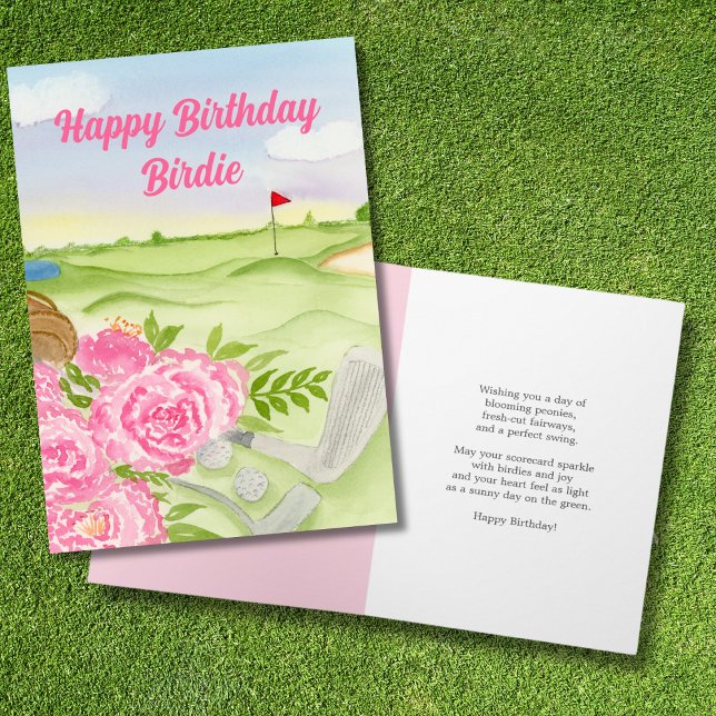 Personalized Happy Birthday Peonies On Golf Course Card (Creator Uploaded)