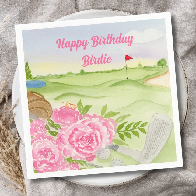 Personalized Happy Birthday Peonies On Golf Course Napkins (Creator Uploaded)