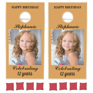 Personalized Happy Birthday Photo Age gold Cornhole Set
