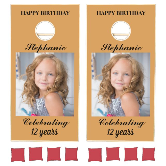Personalized Happy Birthday Photo Age gold Cornhole Set (Set)