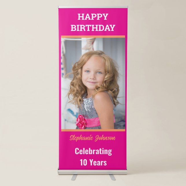Personalized Happy Birthday Photo Age gold Retractable Banner (Front)
